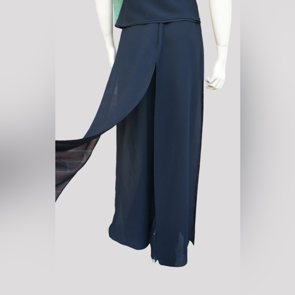 Vintage Betsy & Adam 2 Piece Set Semi-Sheer Wide Leg Flare Rhinestone Details - Picture 15 of 15
